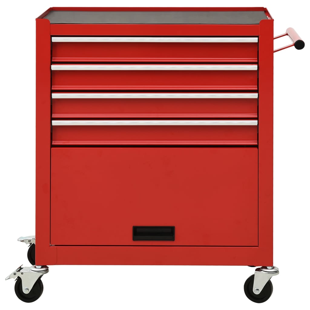 vidaXL Tool Trolley with 4 Drawers Steel Red