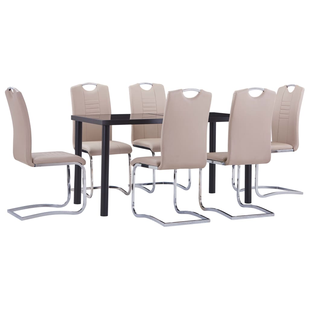vidaXL 7 Piece Dining Set Faux Leather Cappuccino
