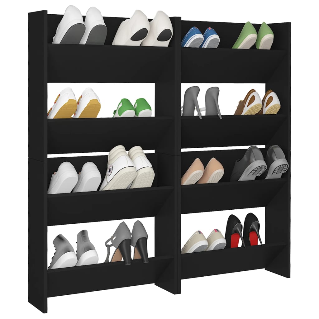 vidaXL Wall Shoe Cabinets 4 pcs Black 60x18x60 cm Engineered Wood