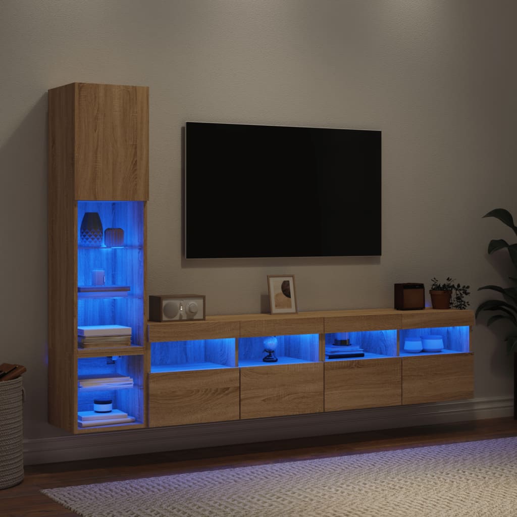 vidaXL 4 Piece TV Wall Units with LED Sonoma Oak Engineered Wood
