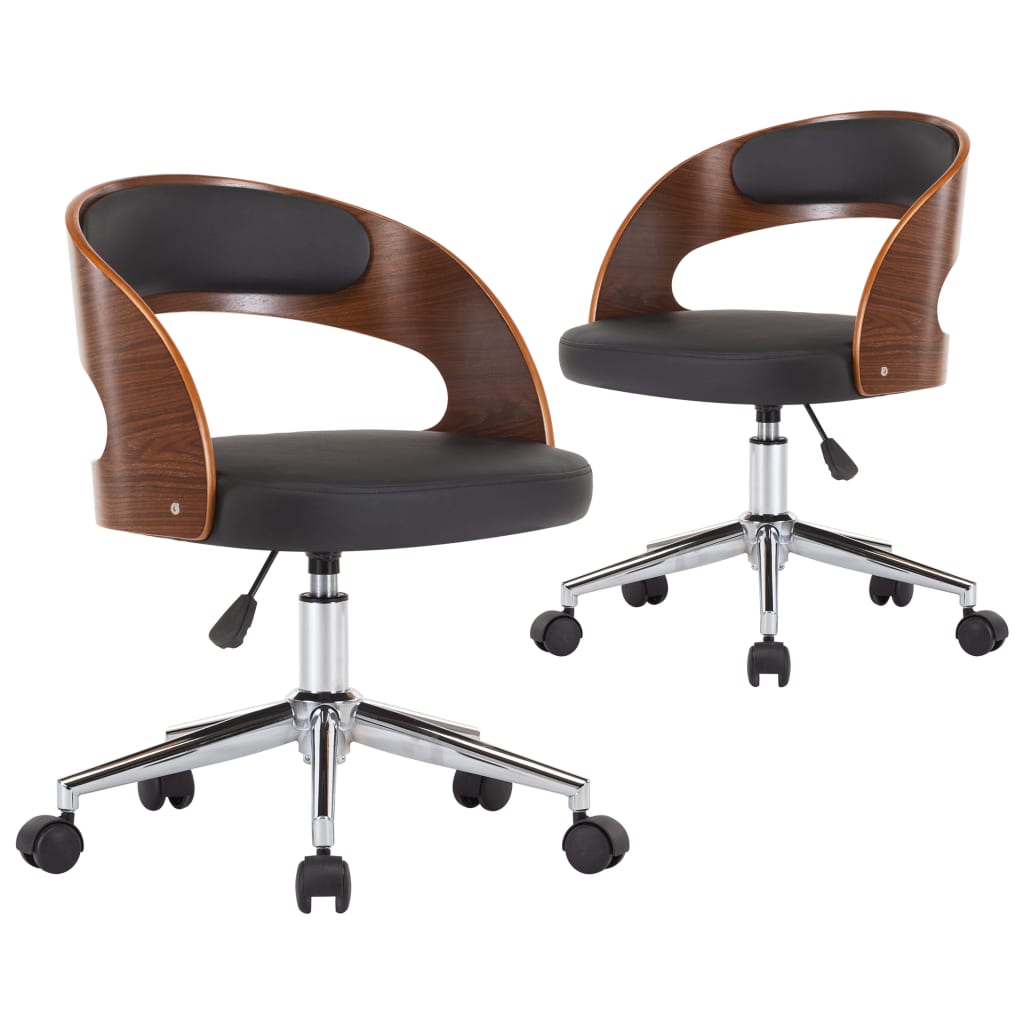 vidaXL Swivel Dining Chairs 2 pcs Black Bent Wood and Faux Leather