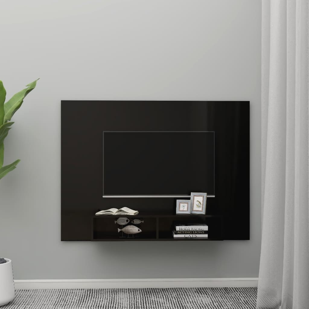 vidaXL Wall TV Cabinet High Gloss Black 135x23.5x90 cm Engineered Wood