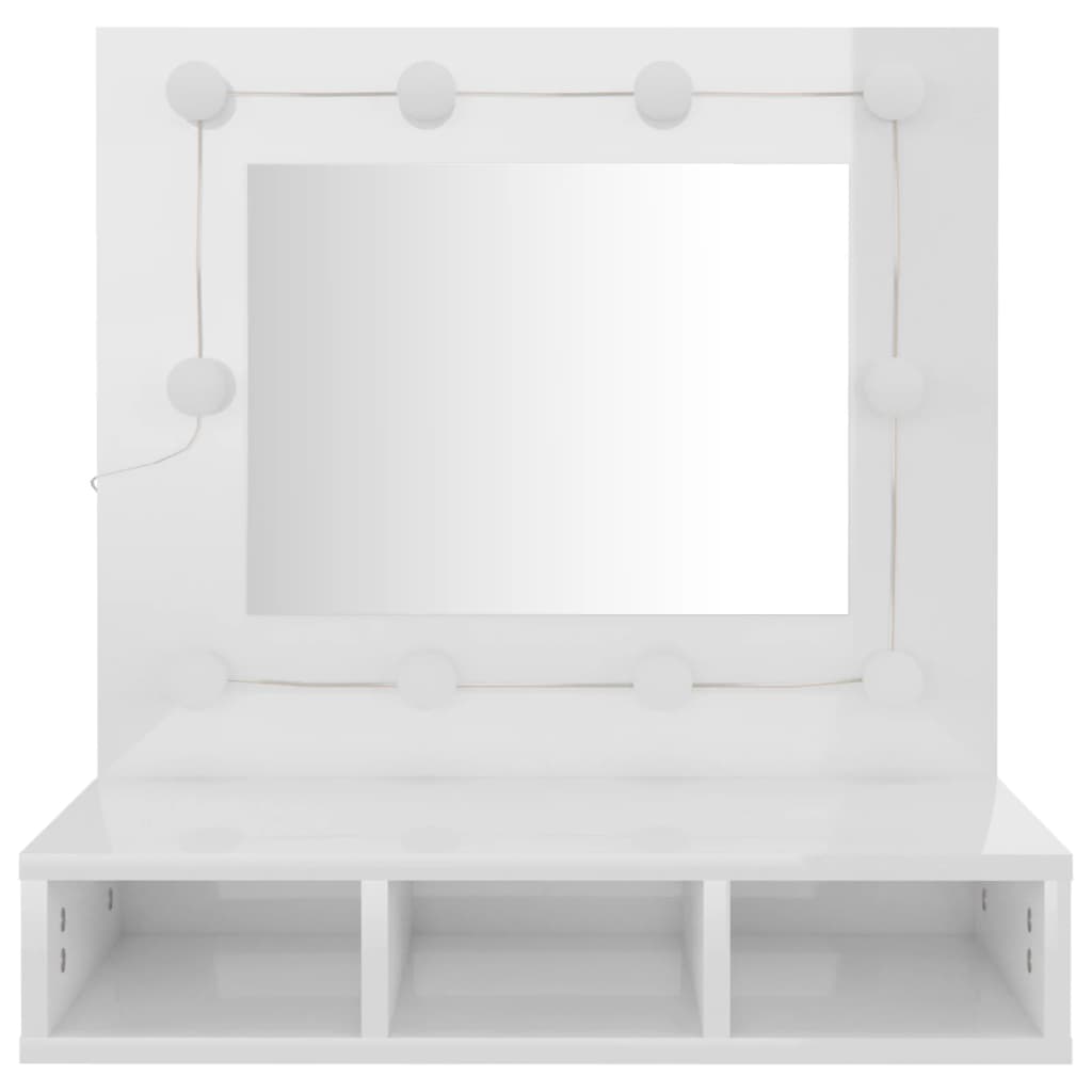 vidaXL Mirror Cabinet with LED High Gloss White 60x31.5x62 cm