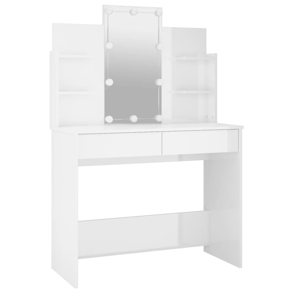 vidaXL Dressing Table Set with LED High Gloss White Engineered Wood