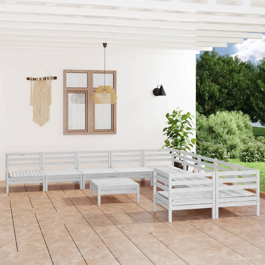 vidaXL 11 Piece Garden Lounge Set White Solid Pinewood