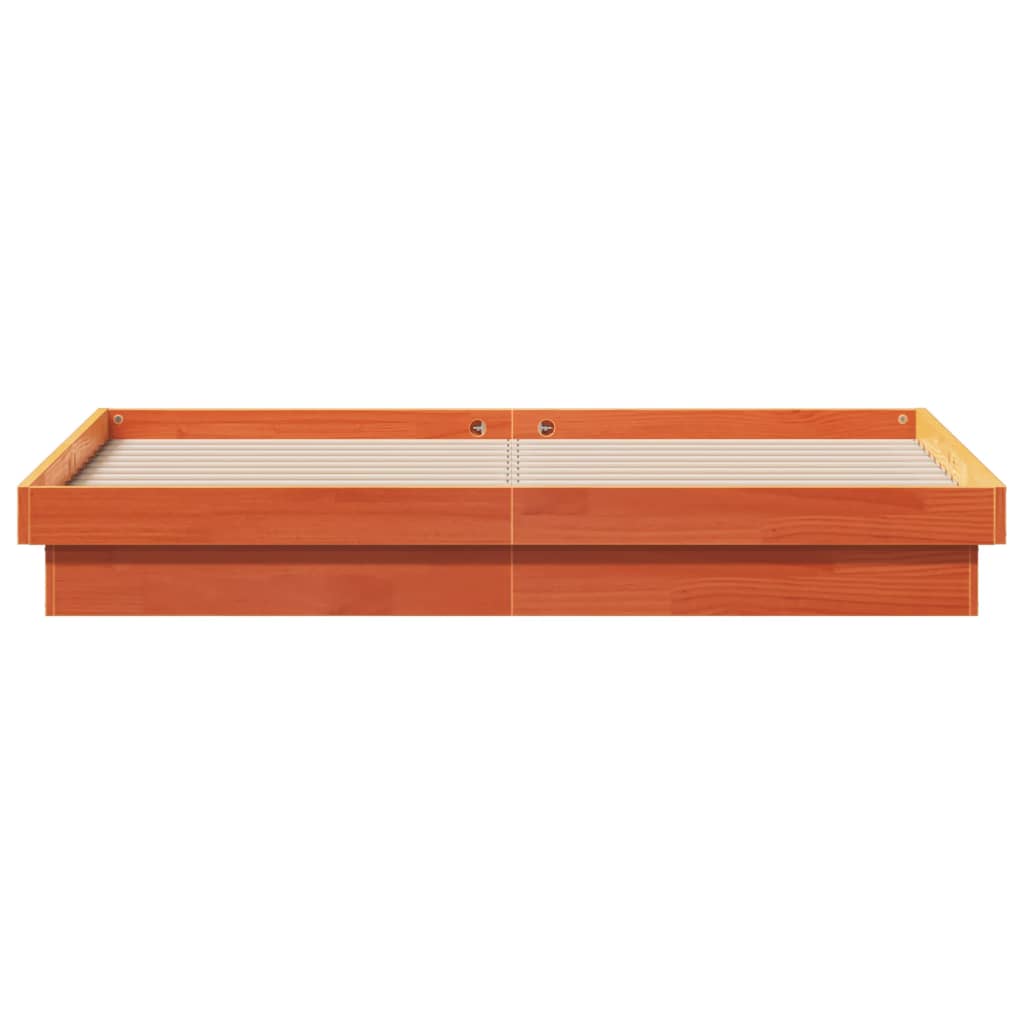 vidaXL LED Bed Frame Wax Brown 150x200 cm King Size Solid Wood Pine