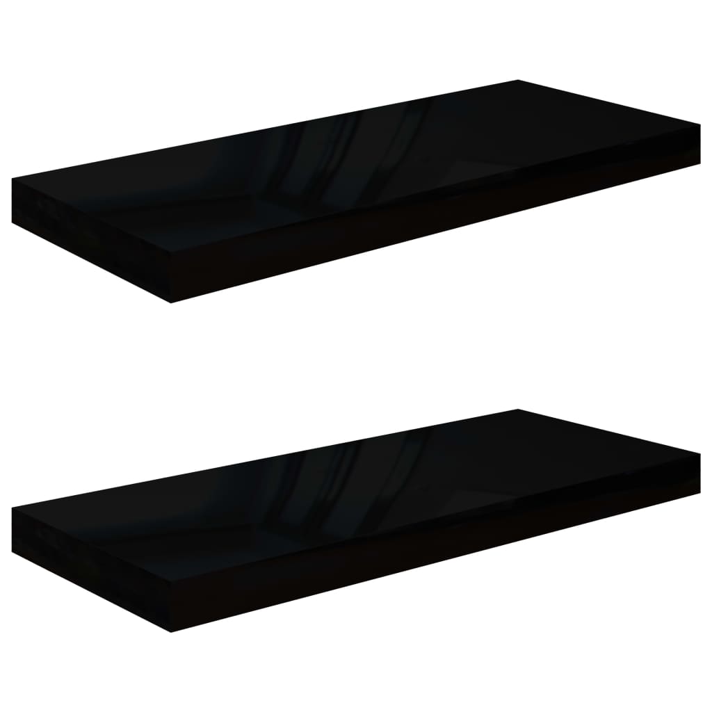 vidaXL Floating Wall Shelves 2 pcs High Gloss Black 60x23.5x3.8 cm MDF