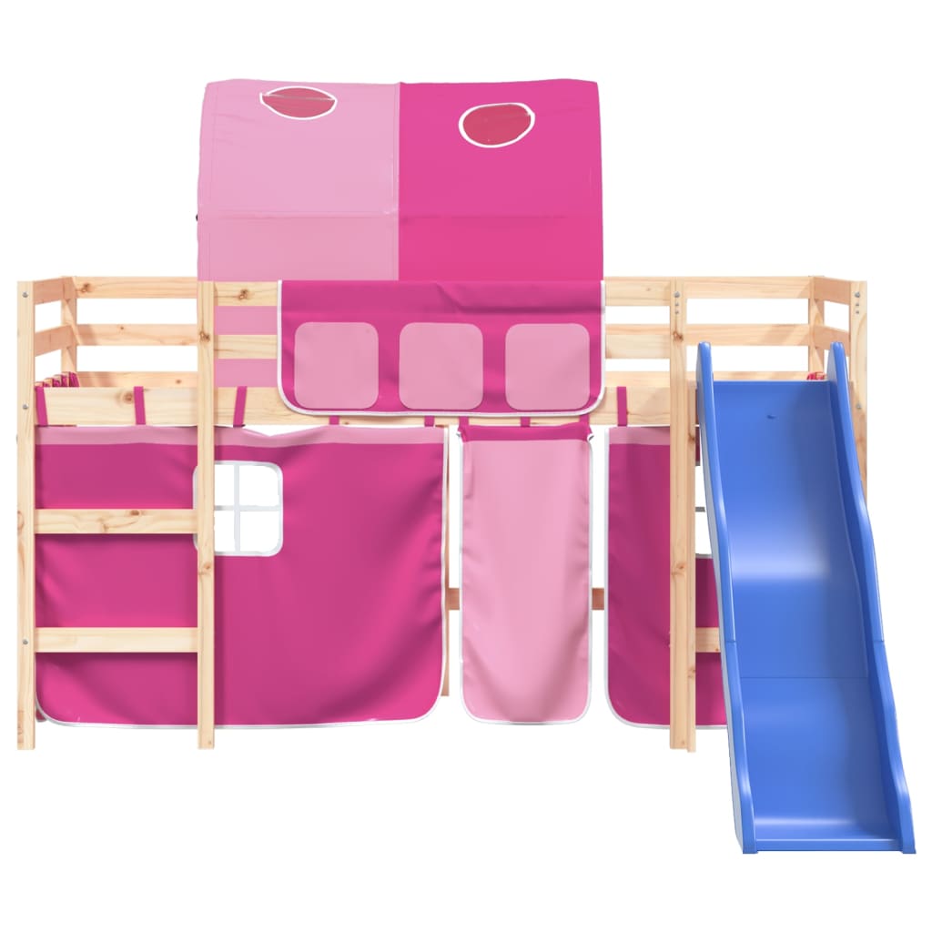 vidaXL Kids' Loft Bed with Tunnel Pink 80x200 cm Solid Wood Pine