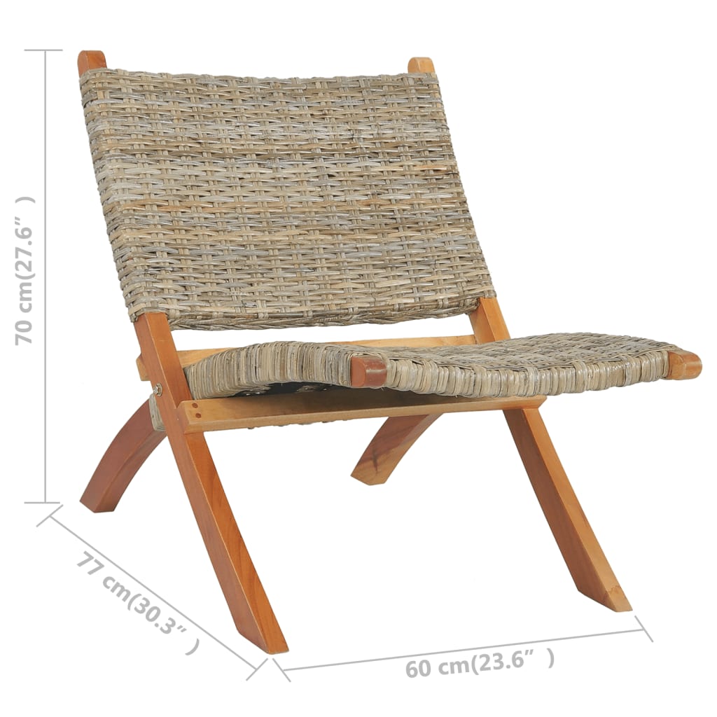 vidaXL Relaxing Chair Natural Kubu Rattan and Solid Mahogany Wood