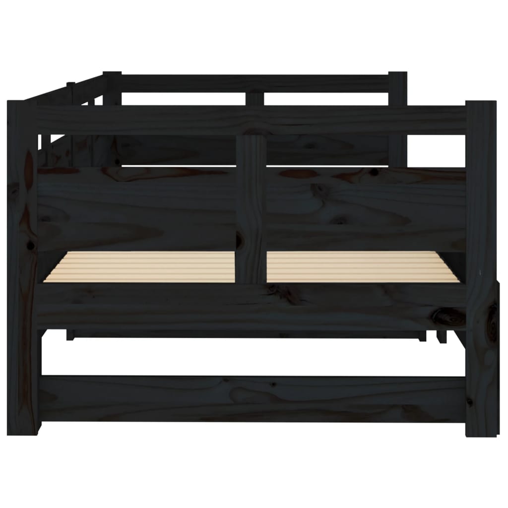 vidaXL Pull-out Day Bed Black Solid Wood Pine 2x(90x190) cm