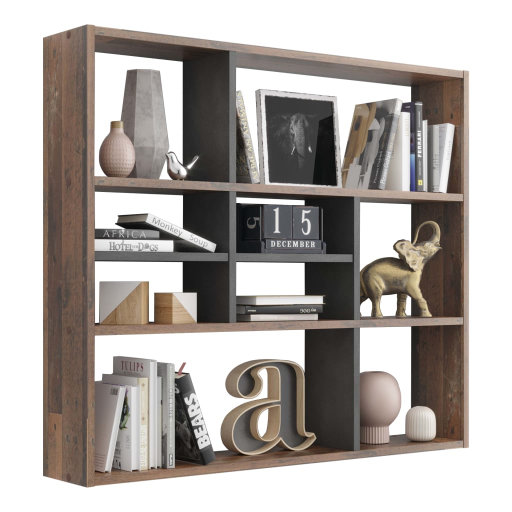 FMD Wall-mounted Shelf with 9 Compartments Old Style Dark Matera