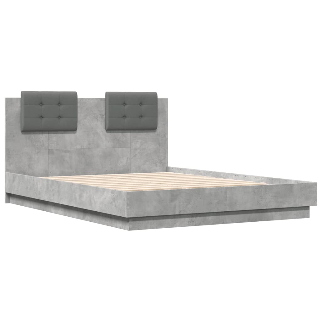 vidaXL Bed Frame with Headboard and LED Lights Concrete Grey 120x190 cm Small Double