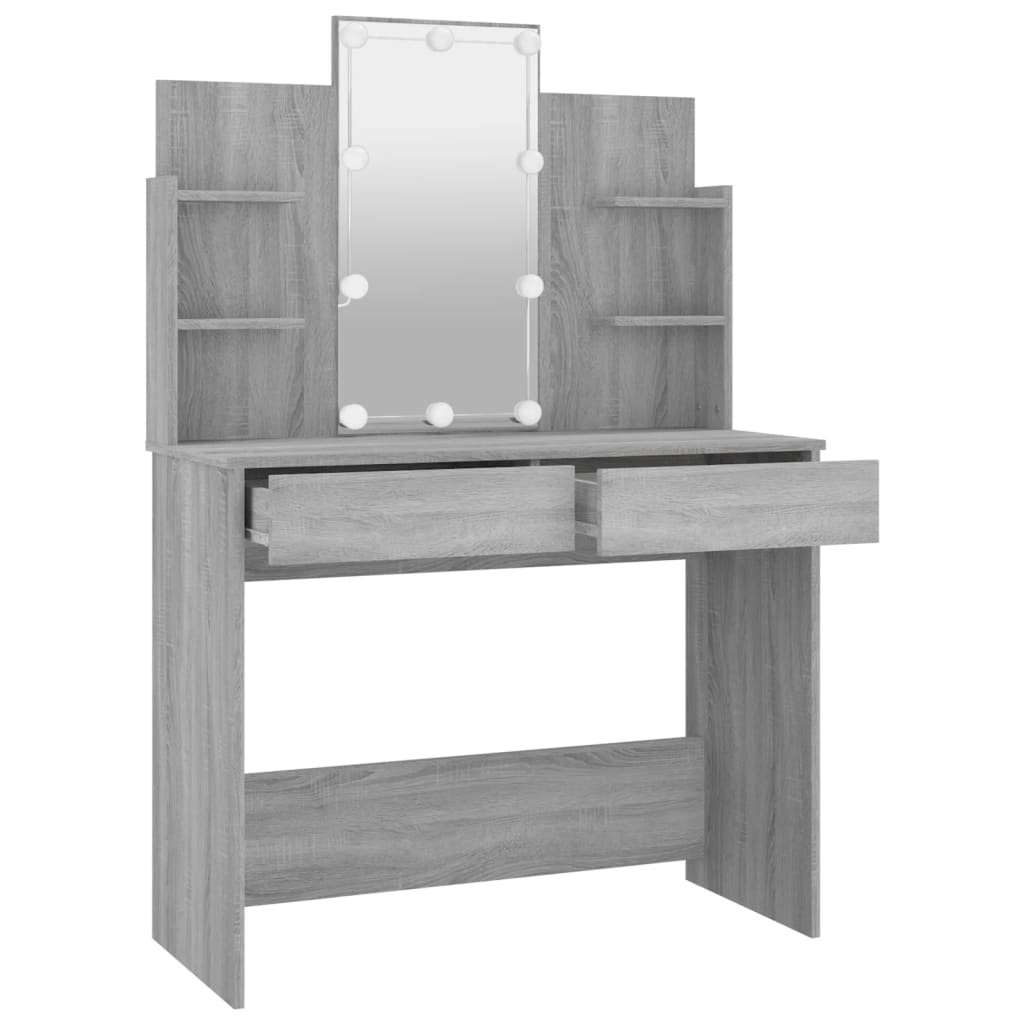 vidaXL Dressing Table with LED Grey Sonoma 96x40x142 cm