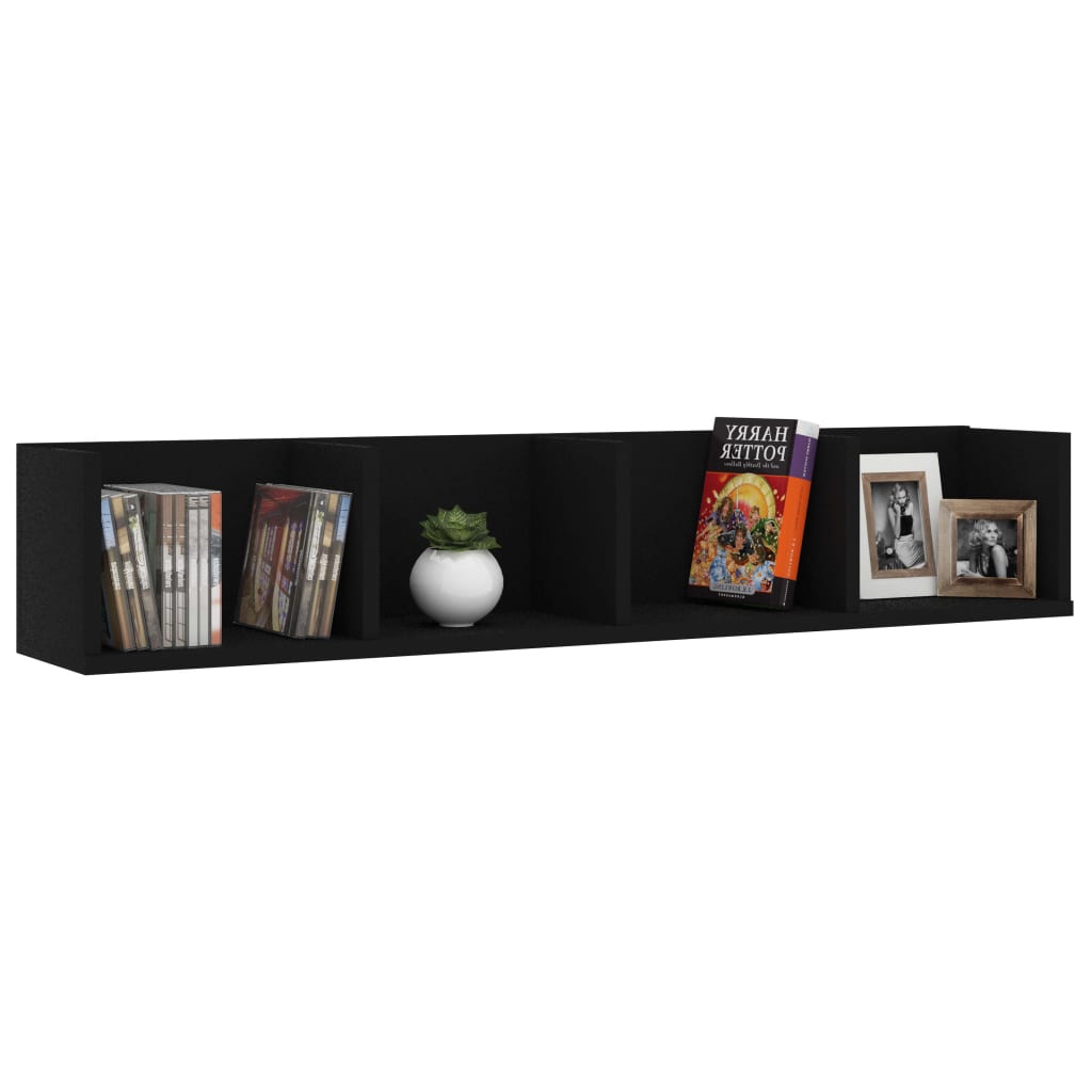 vidaXL CD Wall Shelf Black 100x18x18 cm Engineered Wood