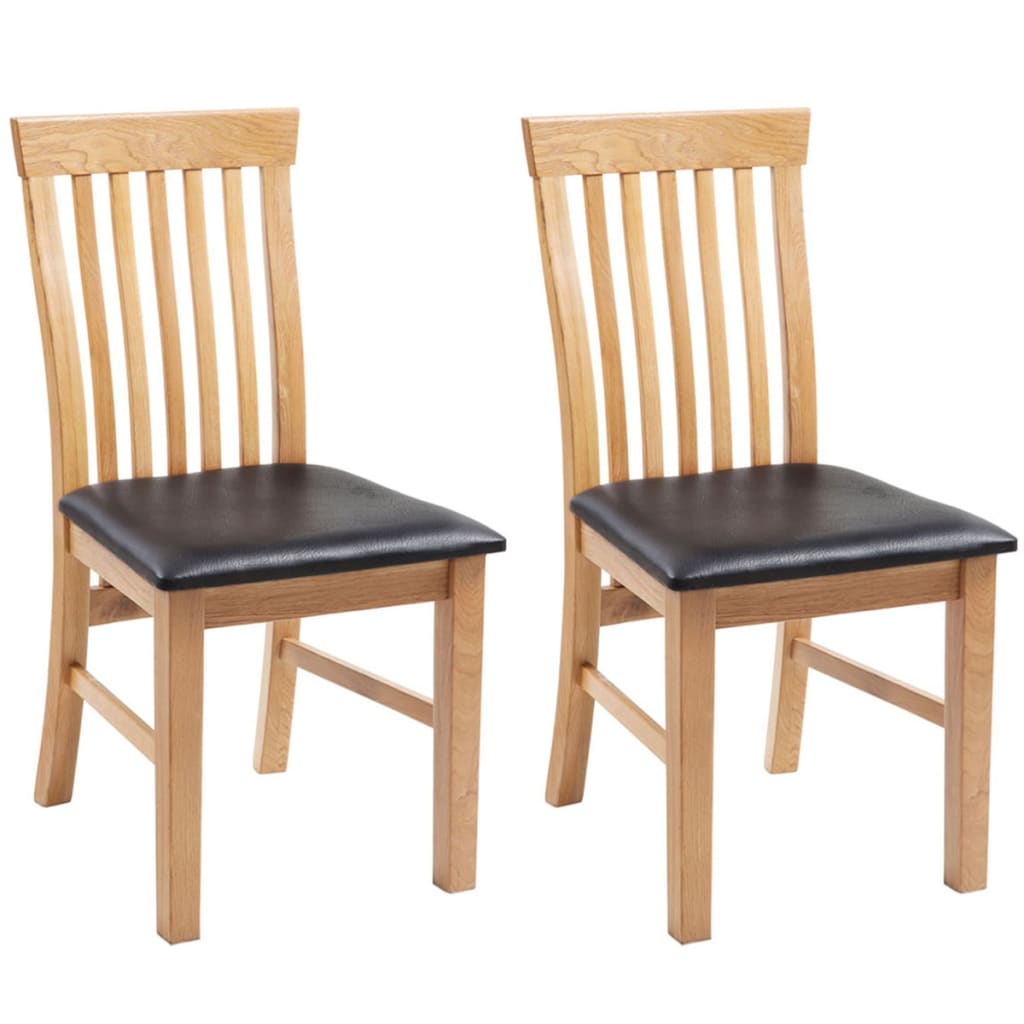vidaXL Dining Chairs 2 pcs Solid Oak Wood and Faux Leather