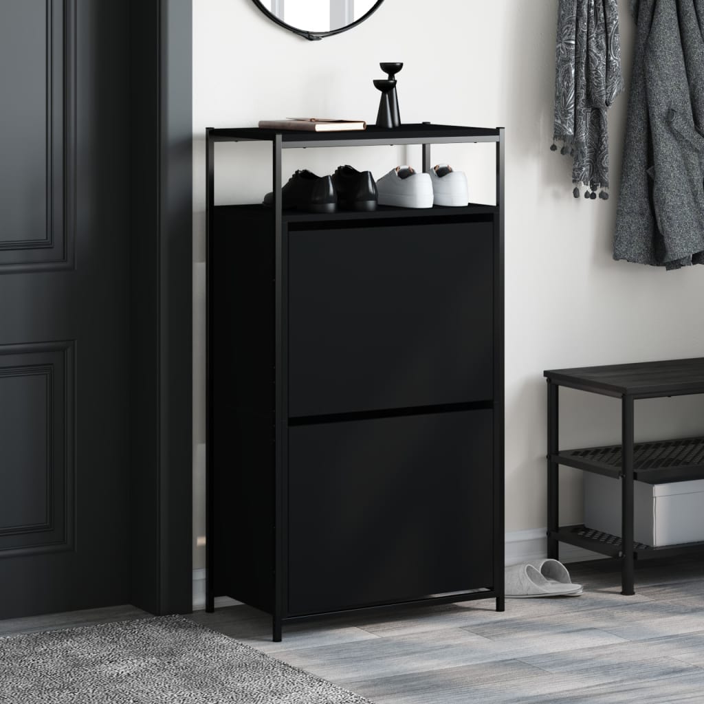 vidaXL Shoe Cabinet Black 60x34x112 cm Engineered Wood