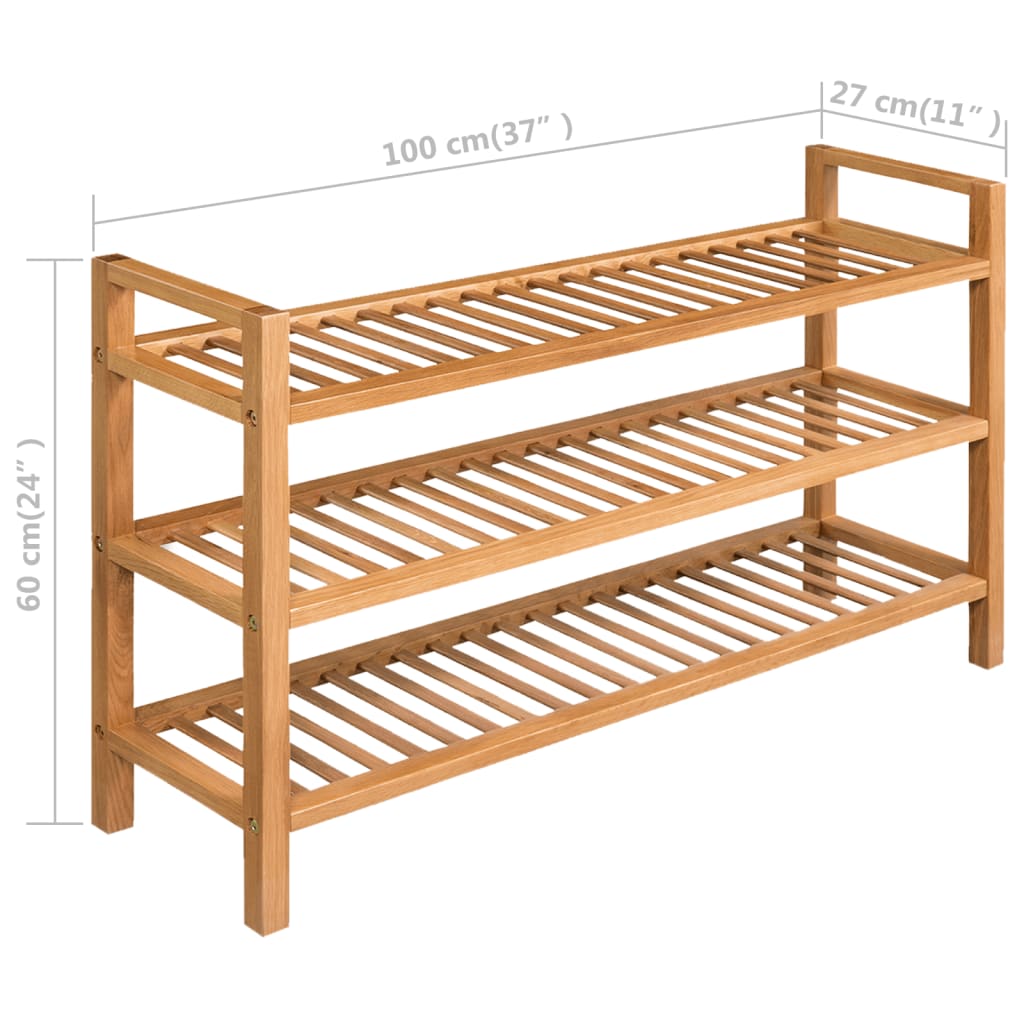 vidaXL Shoe Rack with 3 Shelves 100x27x60 cm Solid Oak Wood
