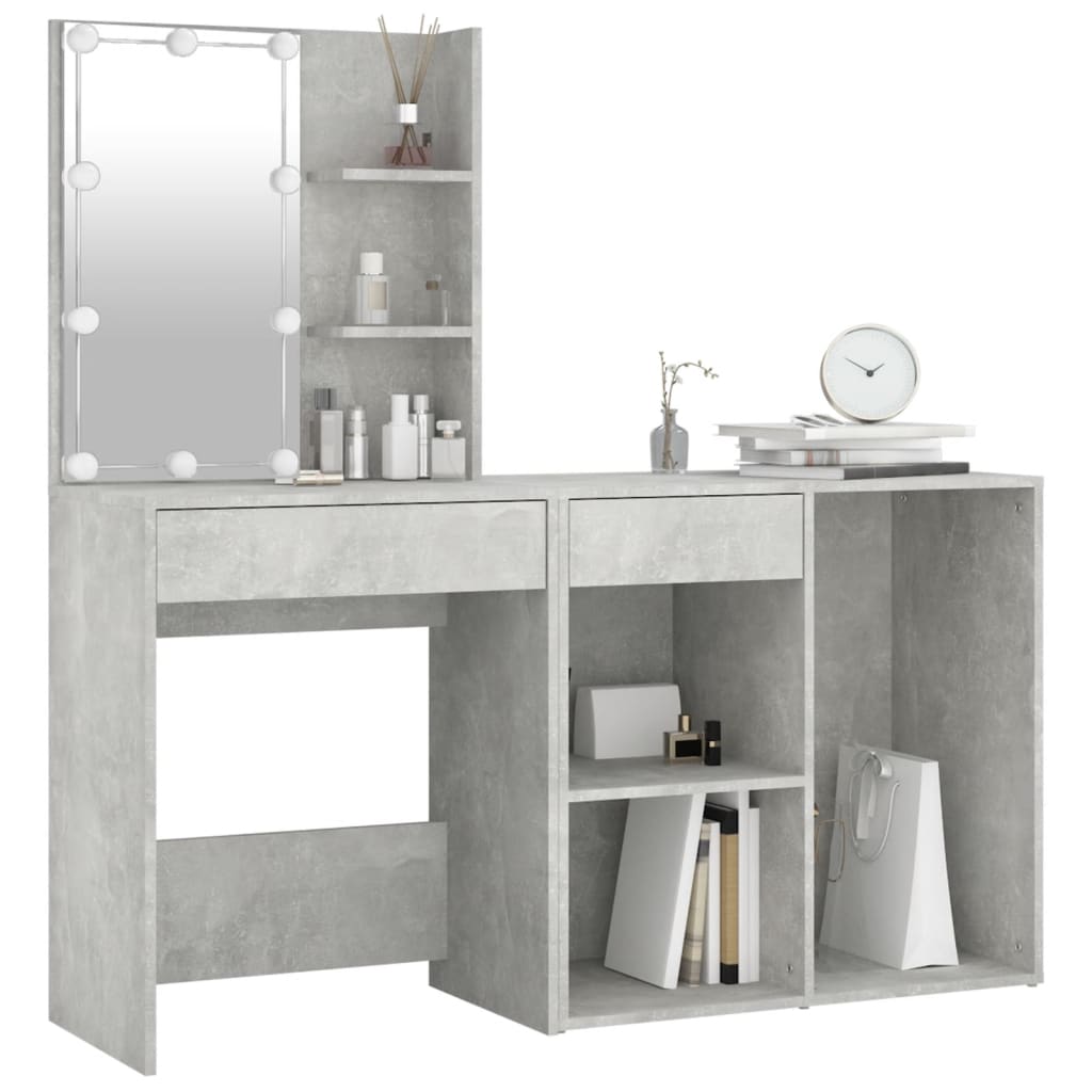 vidaXL LED Dressing Table with Cabinet Concrete Grey Engineered Wood
