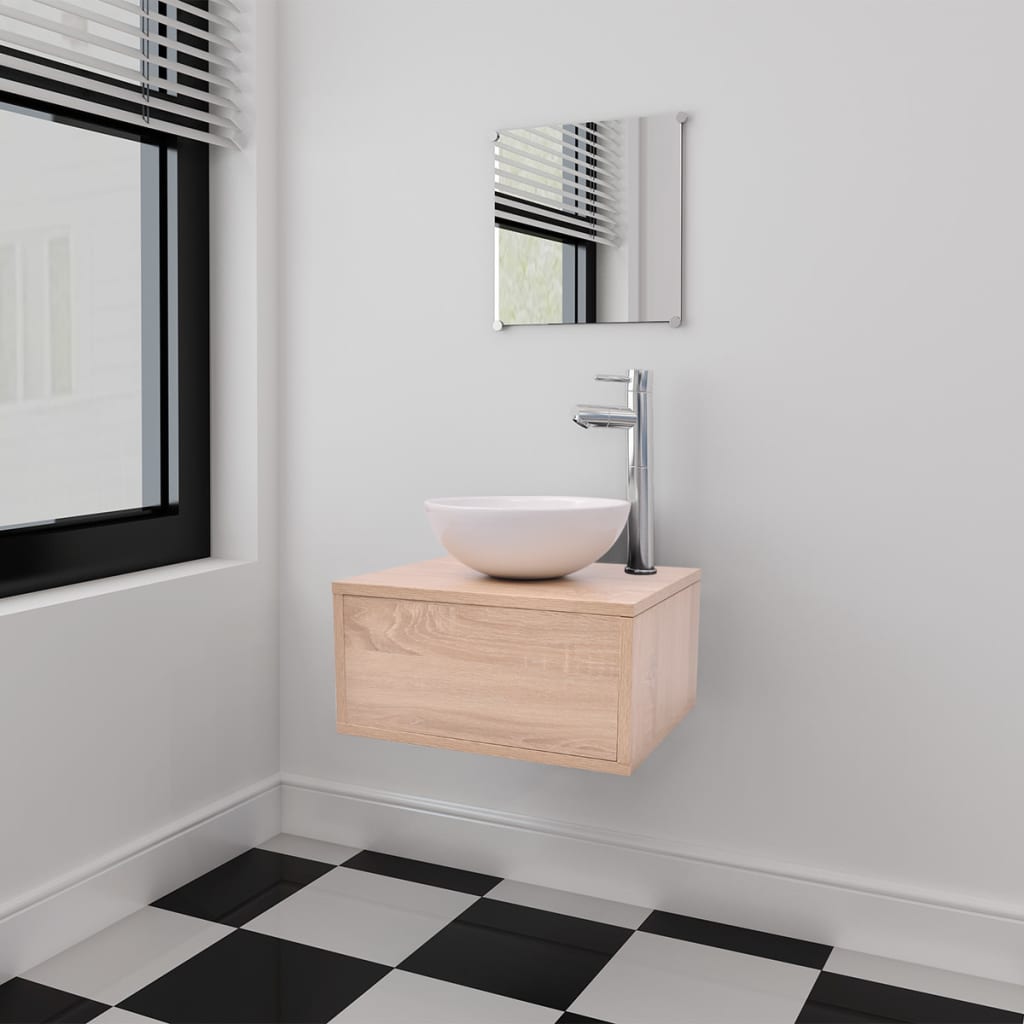 vidaXL Four Piece Bathroom Furniture Set with Basin with Tap Beige