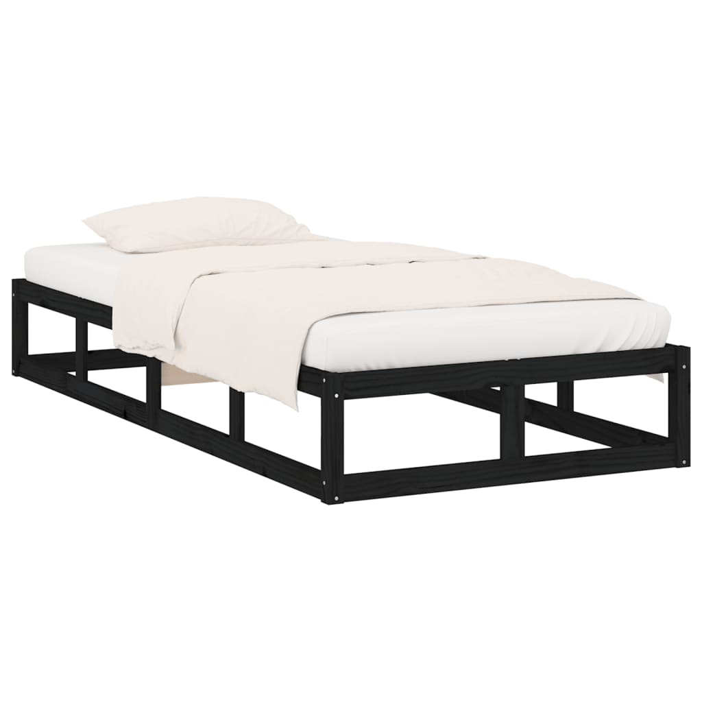 vidaXL Bed Frame Black 75x190 cm Small Single Solid Wood