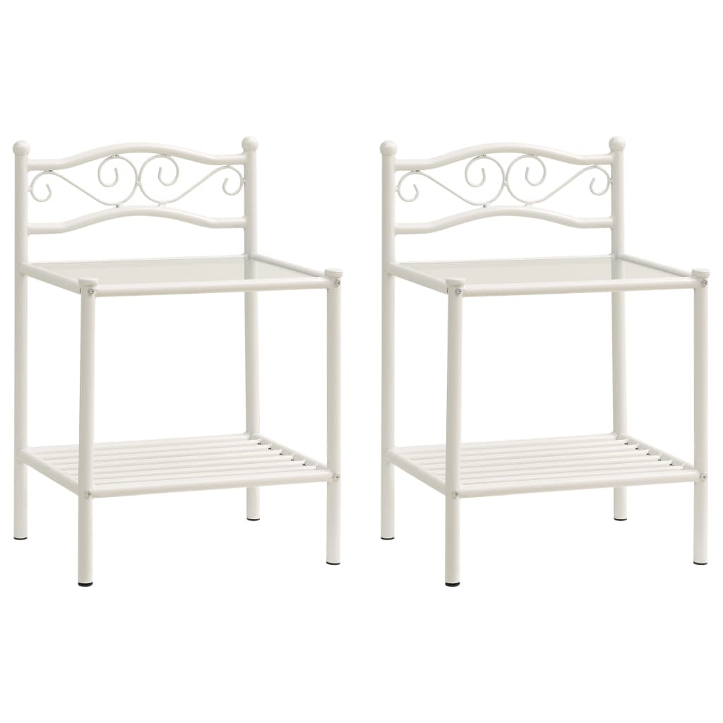 vidaXL Bedside Cabinets 2 pcs White and Transparent Metal and Glass