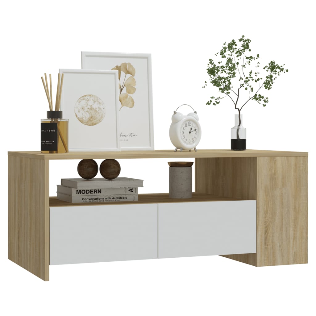 vidaXL Coffee Table White and Sonoma Oak 102x55x42 cm Engineered Wood