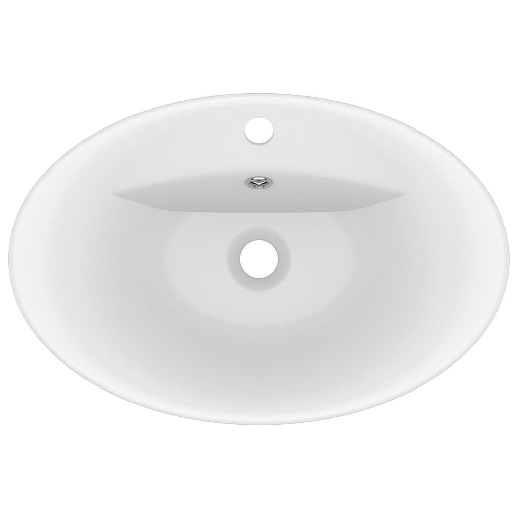 vidaXL Luxury Basin Overflow Oval Matt White 58.5x39 cm Ceramic