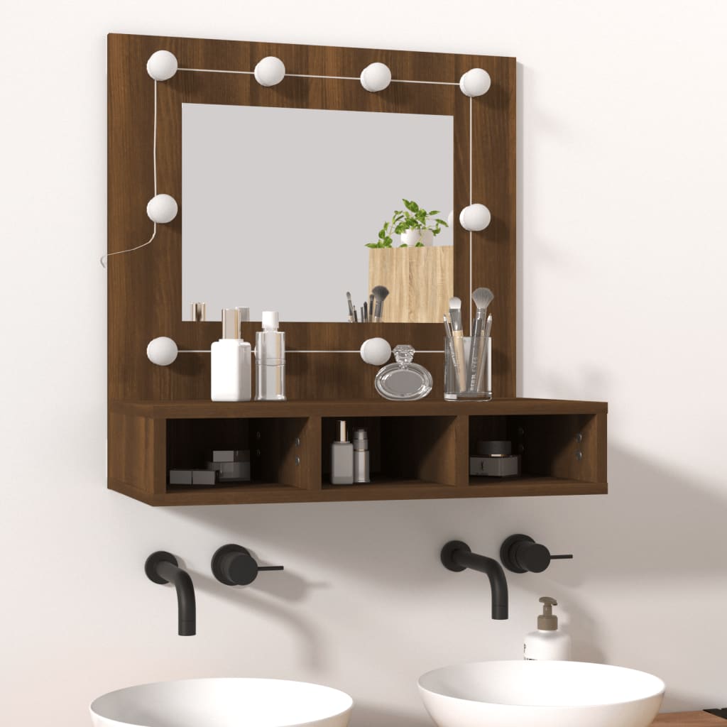 vidaXL Mirror Cabinet with LED Brown Oak 60x31.5x62 cm