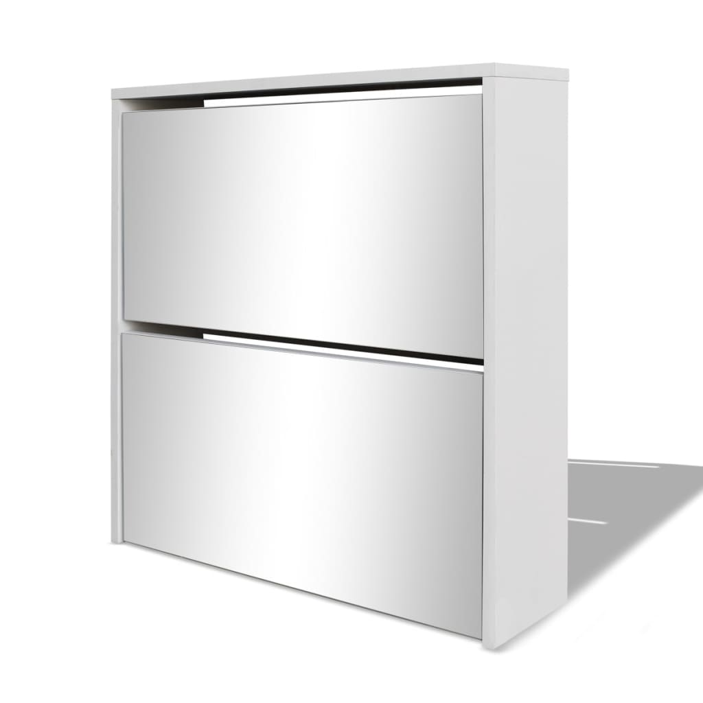 vidaXL Shoe Cabinet 2-Layer Mirror White 63x17x67 cm