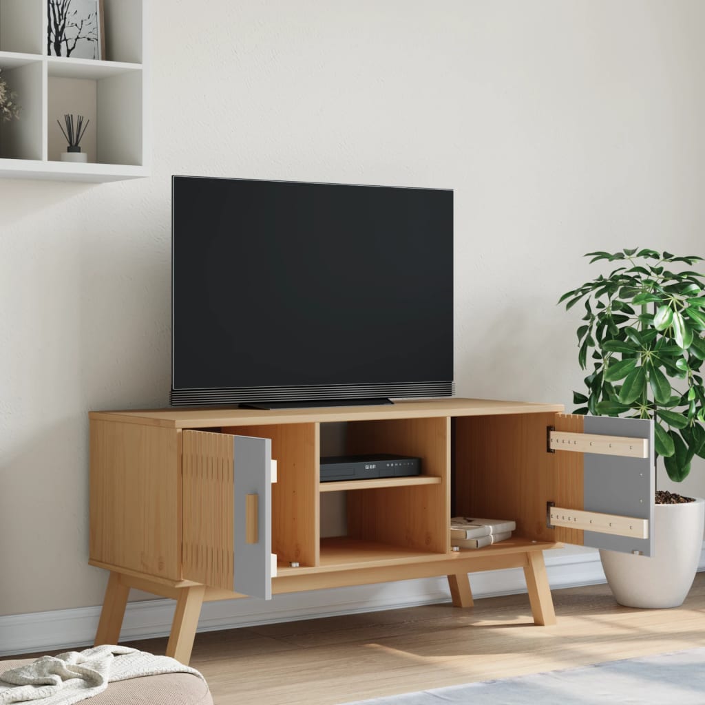 vidaXL TV Cabinet OLDEN Grey and Brown 114x43x57 cm Solid Wood Pine