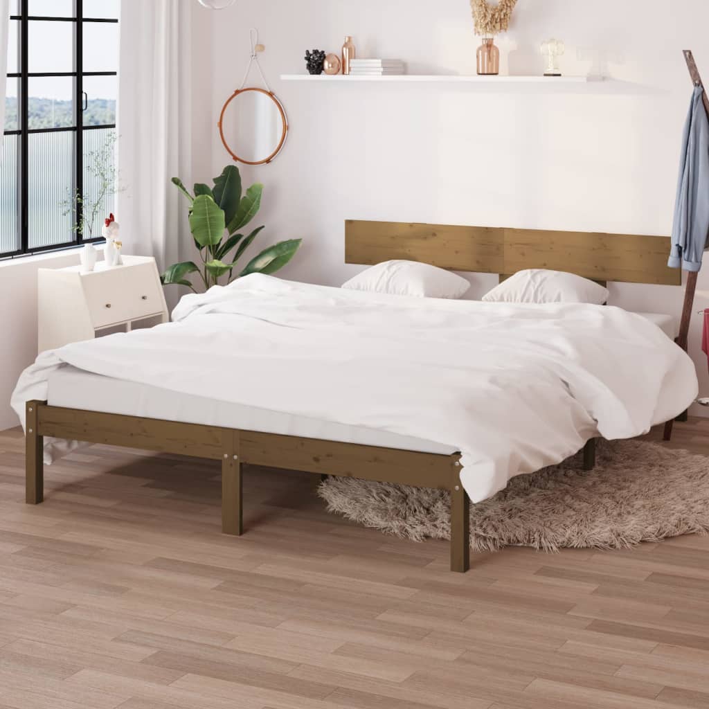 vidaXL Bed Frame Honey Brown Solid Wood Pine 140x190 cm