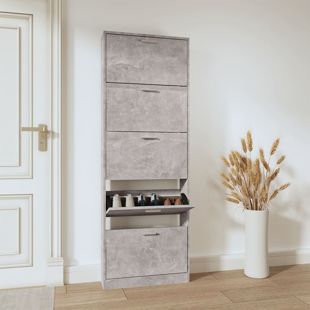 vidaXL Shoe Cabinet Concrete Grey 59x17x169 cm Engineered Wood