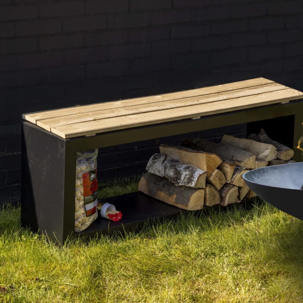 Esschert Design Bench with Wood Storage Rectangle