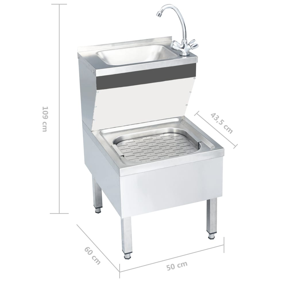 vidaXL Commercial Hand Wash Sink with Faucet Freestanding Stainless Steel