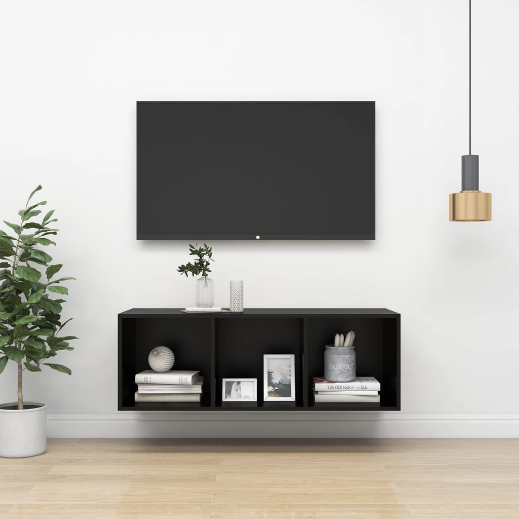 vidaXL Wall-mounted TV Cabinet Black 37x37x107 cm Chipboard