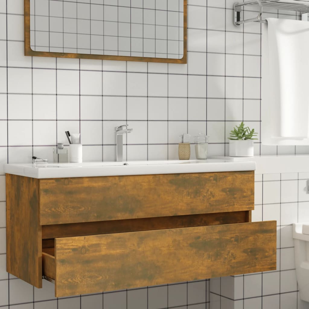 vidaXL Sink Cabinet Smoked Oak 100x38.5x45 cm Engineered Wood