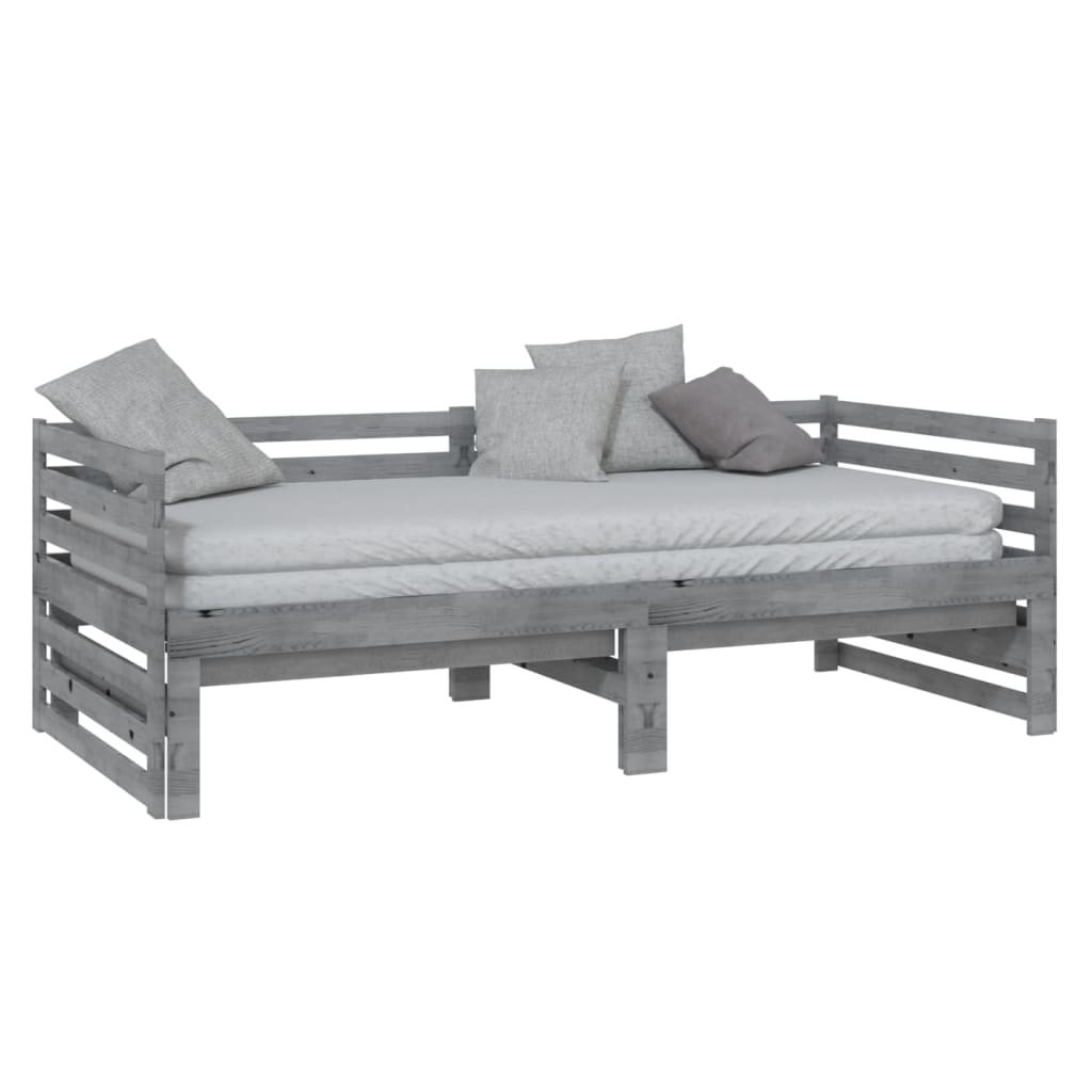 vidaXL Pull-out Day Bed Grey Solid Pinewood 2x(90x200) cm
