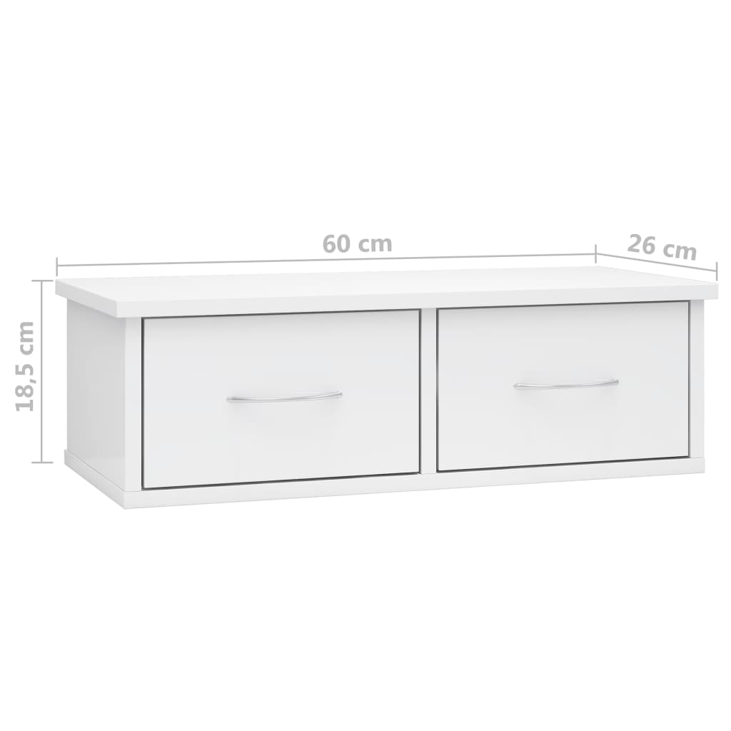 vidaXL Wall-mounted Drawer Shelf High Gloss White 60x26x18.5 cm Engineered Wood