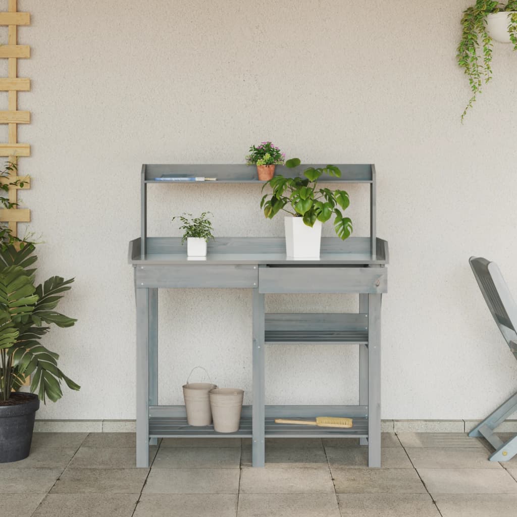vidaXL Potting Bench with Shelves Grey Solid Wood Fir