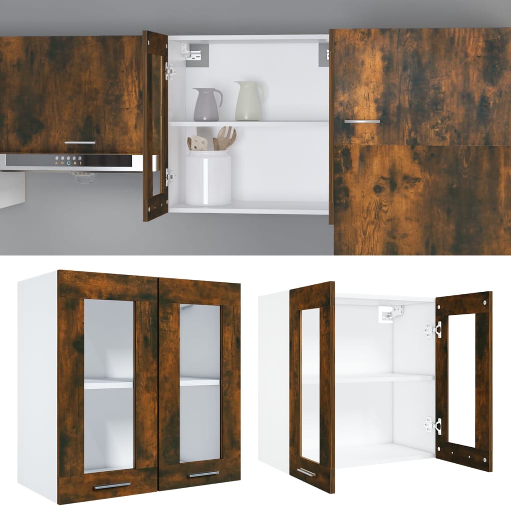 vidaXL Hanging Glass Cabinet Smoked Oak 60x31x60 cm Engineered Wood