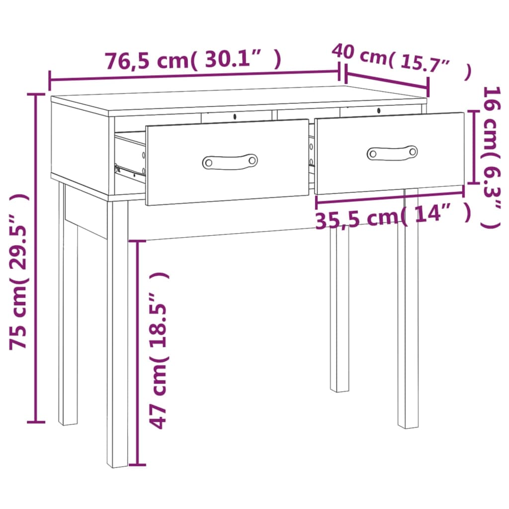 vidaXL Console Table White 76.5x40x75 cm Solid Wood Pine