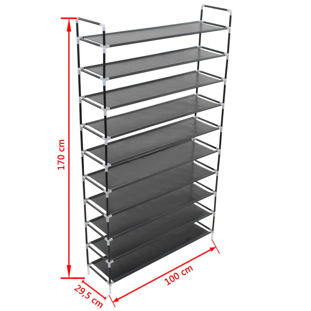 vidaXL Shoe Rack with 10 Shelves Metal and Non-woven Fabric Black
