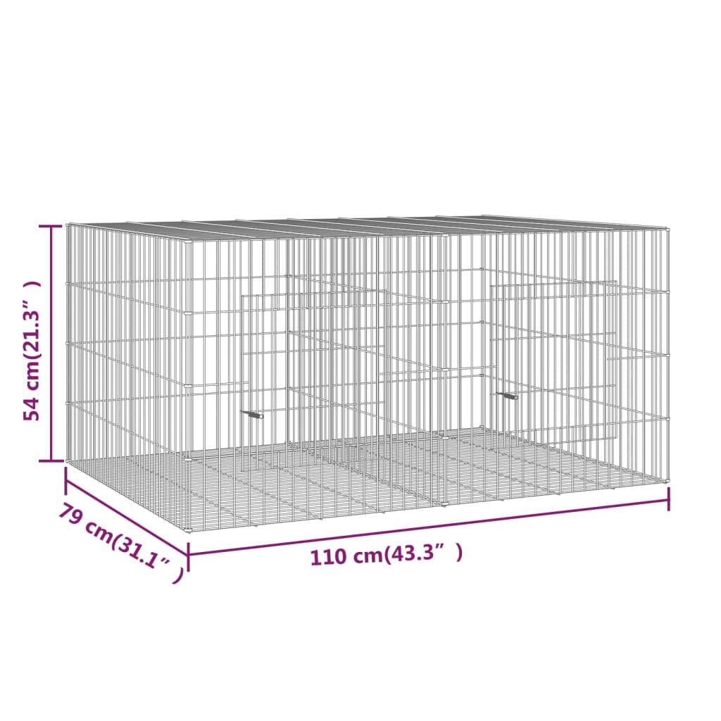 vidaXL 2-Panel Rabbit Cage 110x79x54 cm Galvanised Iron