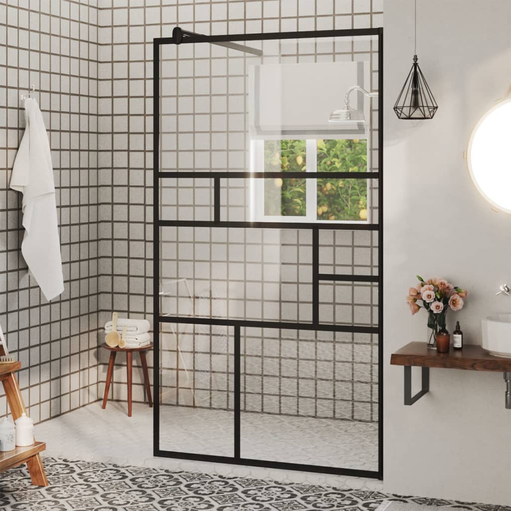vidaXL Walk-in Shower Wall with Clear ESG Glass 90x195 cm Black