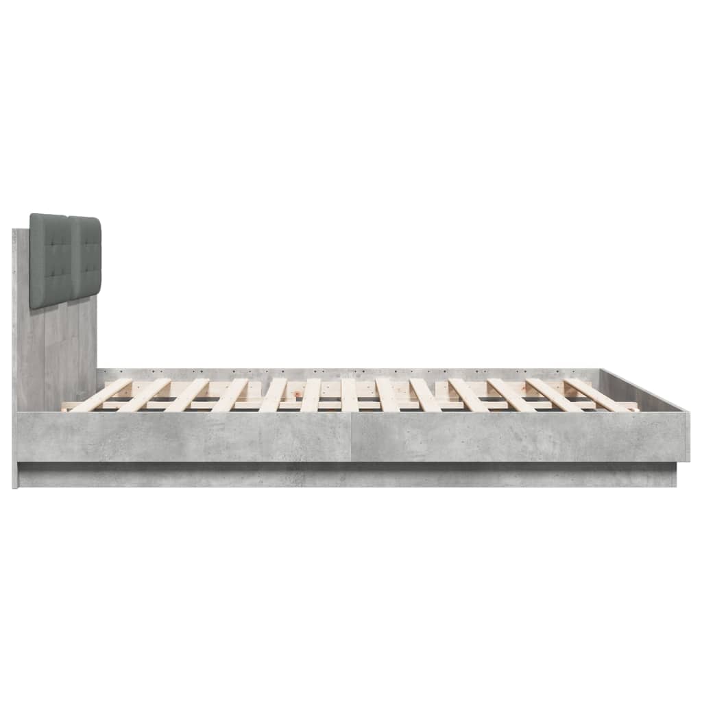 vidaXL Bed Frame with Headboard and LED Lights Concrete Grey 160x200 cm