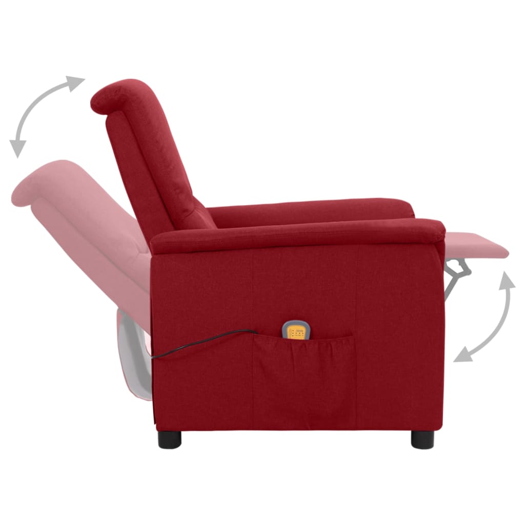 vidaXL Massage Reclining Chair Wine Red Fabric