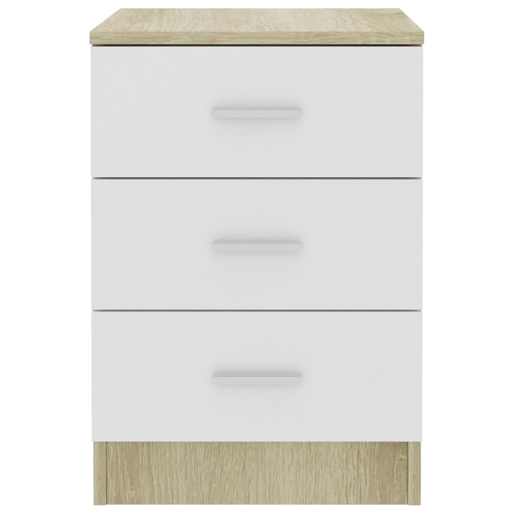 vidaXL Bedside Cabinet White and Sonoma Oak 38x35x56 cm Engineered Wood