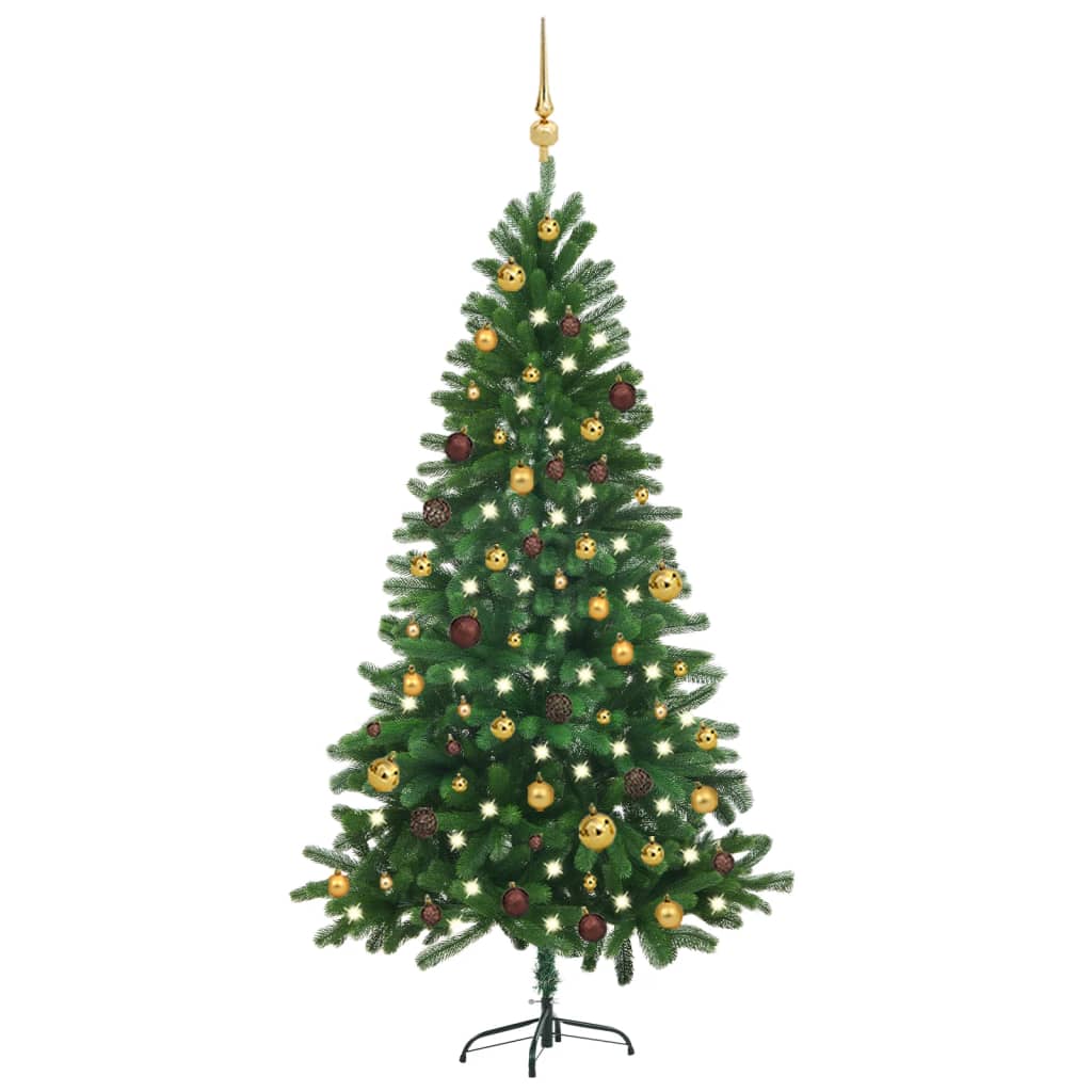 vidaXL Artificial Pre-lit Christmas Tree with Ball Set 180 cm Green