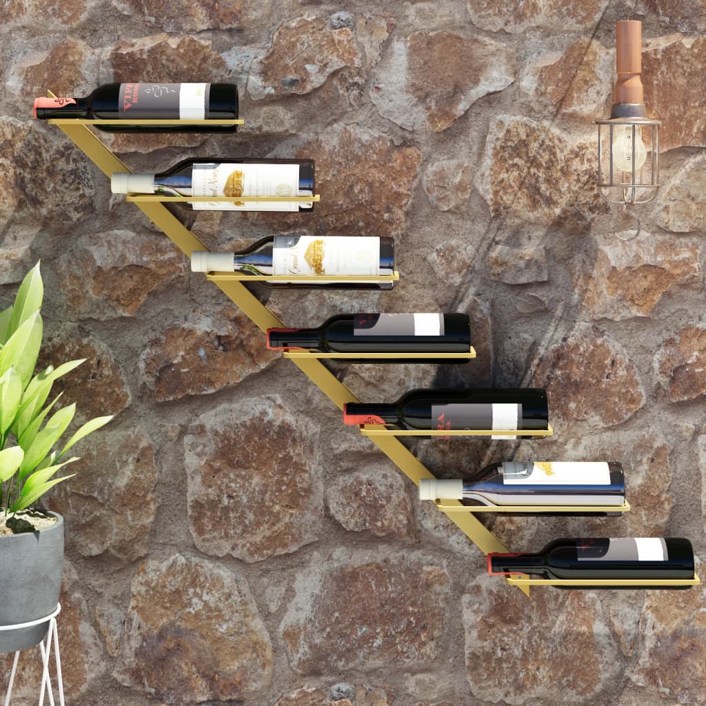 vidaXL Wall-mounted Wine Rack for 7 Bottles Gold Metal