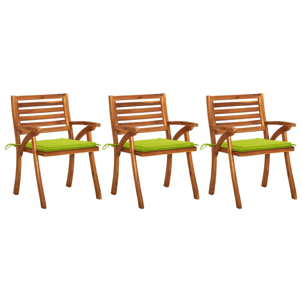 vidaXL Garden Dining Chairs with Cushions 3 pcs Solid Acacia Wood